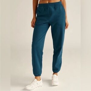 Beyond Yoga On The Go Teal Blue High Rise Fleece Cotton Joggers Sweatpants